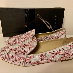 Brian Atwood Off White multi Loafers Snake